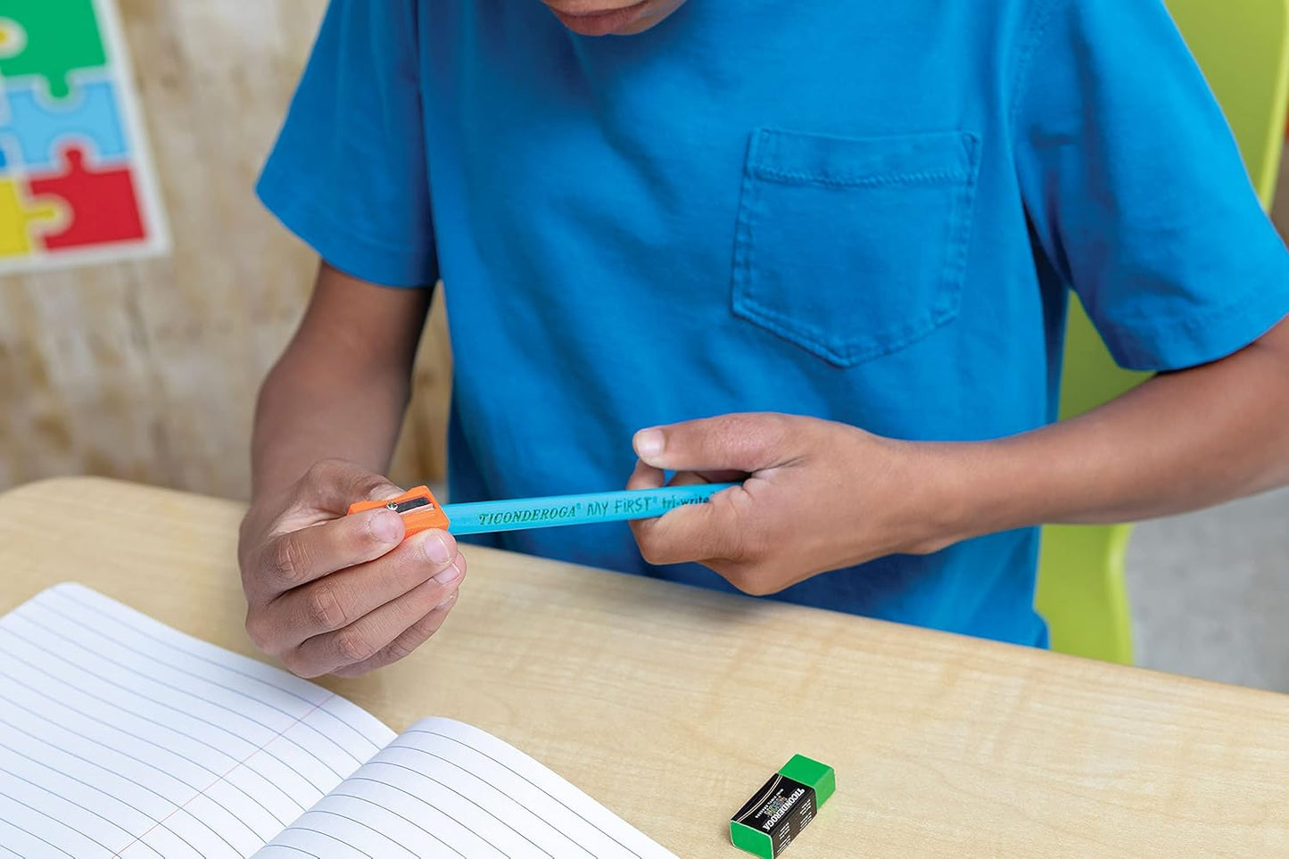 Ticonderoga My First Tri-Write Wood-Cased Pencils with Sharpener. Pre-Sharpened. 2 HB. With Erasers. Neon Colors. 2 Count. 6 Packs