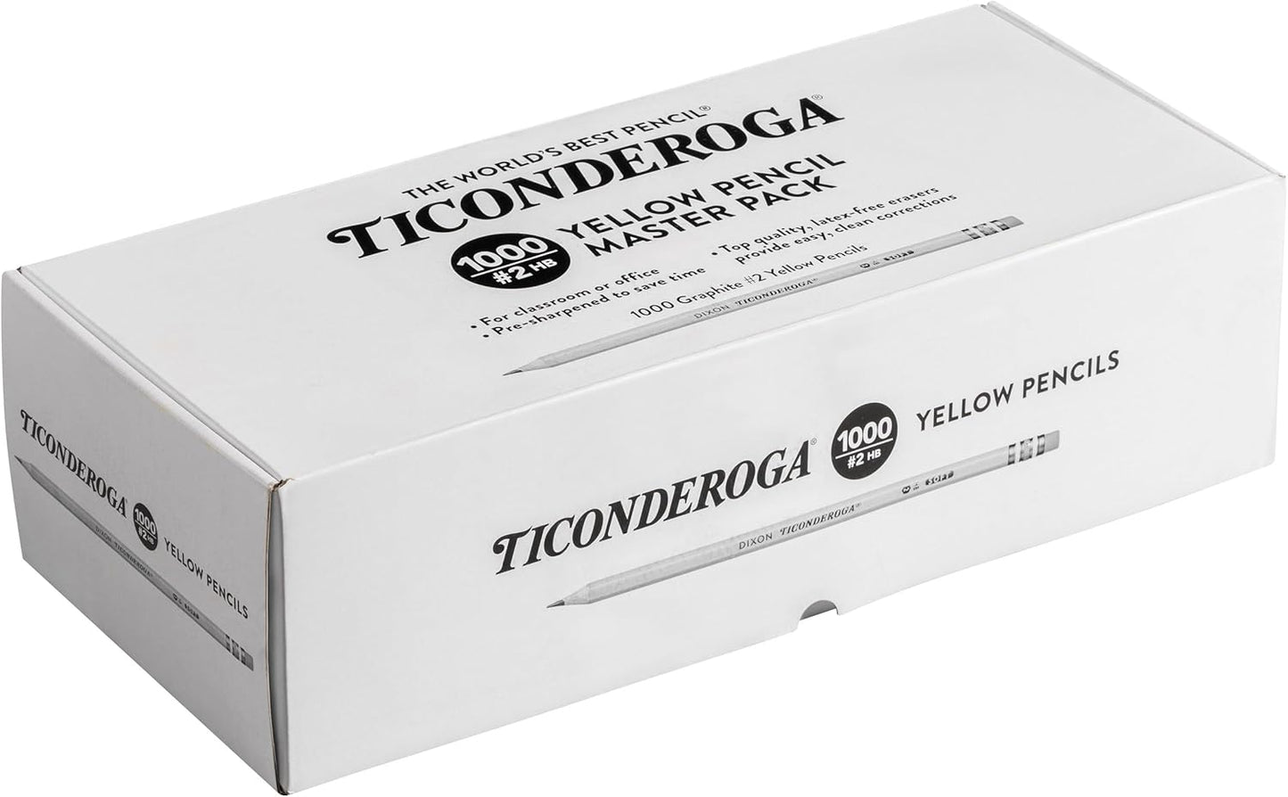 Ticonderoga Wood-Cased Pencils. Pre-Sharpened. #2 HB Soft. Yellow. 1000 Count