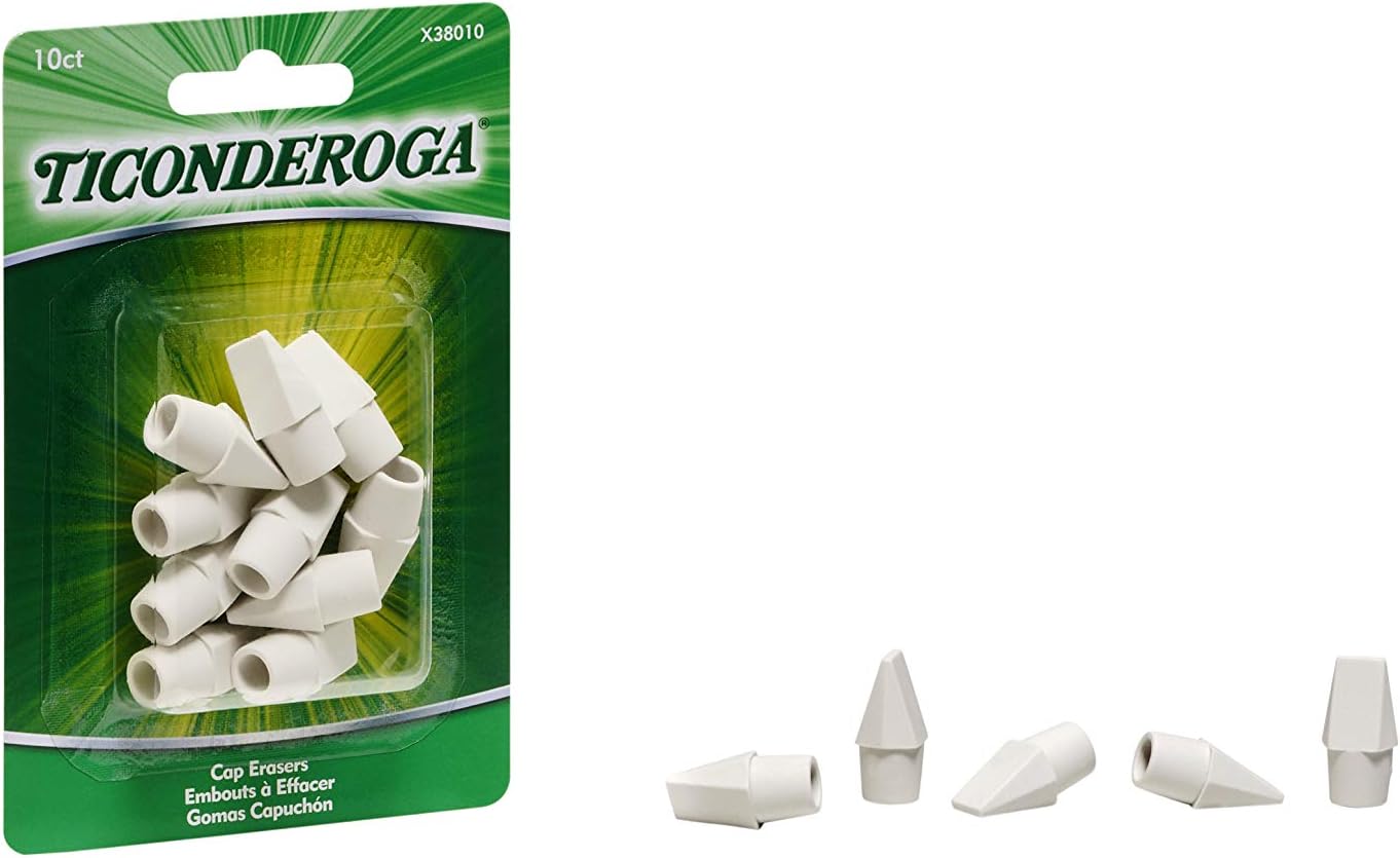 Ticonderoga Pencil Cap Erasers. White. 10 Count. 6 Packs (X38010)