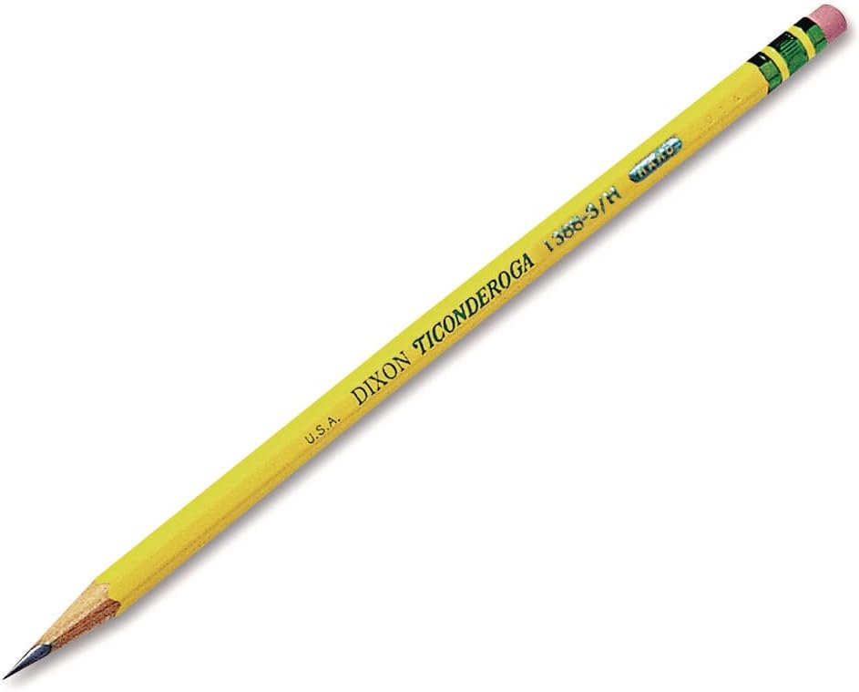 Ticonderoga Wood-Cased Pencils. Unsharpened. #3 H Hard. Yellow. 12 Count