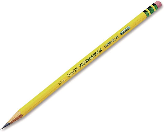 Ticonderoga Wood-Cased Pencils. Unsharpened. #3 H Hard. Yellow. 12 Count