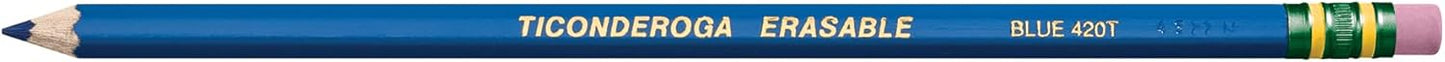 Ticonderoga Erasable Checking Wood-Cased Pencils. Pre-Sharpened. Blue. 12 Count