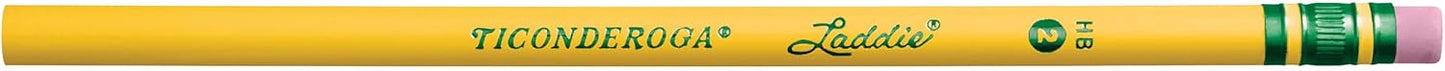 Ticonderoga Laddie Wood-Cased Pencils. 2 HB Soft. With Erasers. Yellow. 12 Count