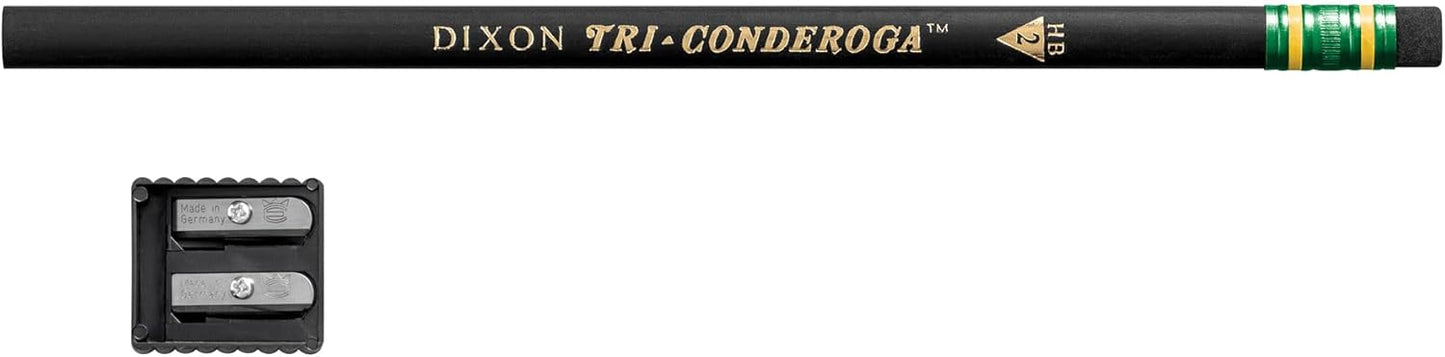 Ticonderoga Tri-Conderoga Triangular Pencils. Wood-Cased #2. Sharpener. Soft Touch Comfort Barrel. Black. 12-Pack (22500)