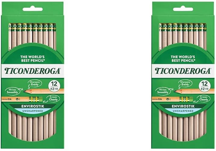 Ticonderoga Envirostik Wood-Cased Pencils. #2 HB Soft. Natural. 12 Count