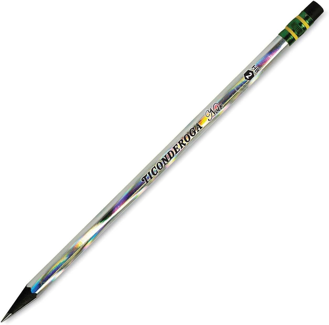 Ticonderoga Noir Pencils. Wood-Cased #2 HB Soft. Pre-Sharpened with Eraser. Holographic Barrel. 6 x 12-Packs. 72 Pencils Total (13970)