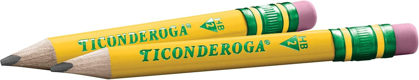 Ticonderoga My First Short Triangular Wood-Cased Pencils. #2 HB Soft. With Erasers. Yellow. 4 Count