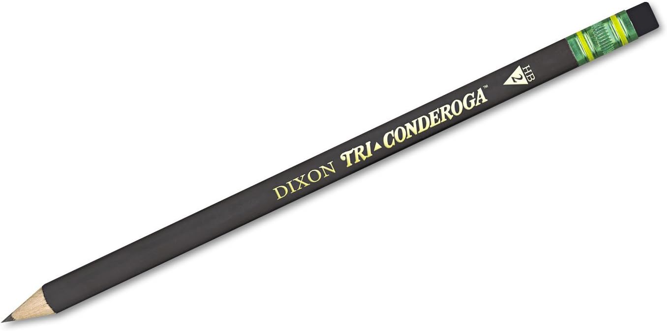 Ticonderoga Tri-Conderoga Triangular Pencils. Wood-Cased #2. Sharpener. Soft Touch Comfort Barrel. Black. 12-Pack (22500)
