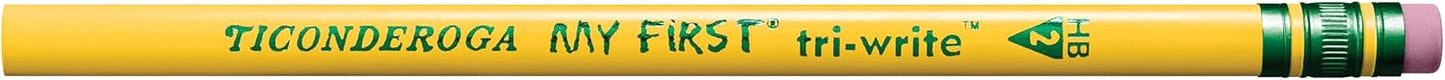 Ticonderoga My First Tri-Write Wood-Cased Pencils. Unsharpened. 2 HB Soft. With Erasers. Yellow. 36 Count