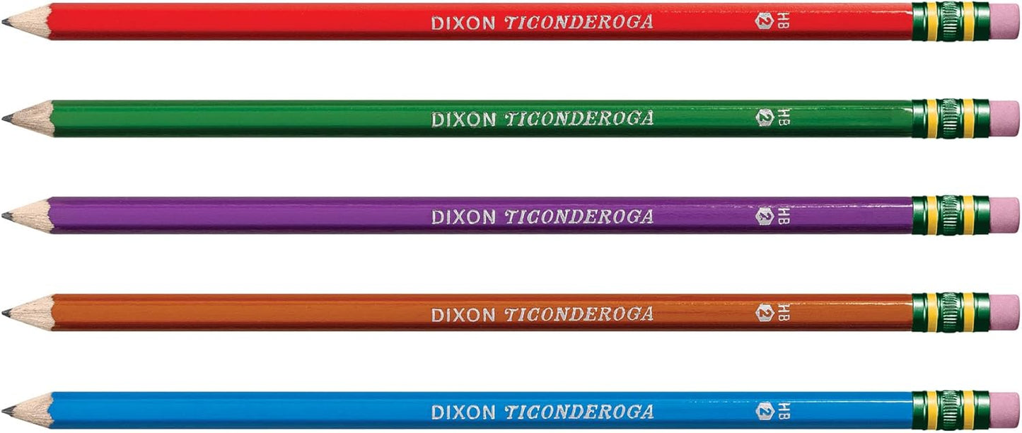 TICONDEROGA Pencils. Wood-Cased Graphite. #2 HB Soft. Pre-Sharpened. Assorted Color Barrels. Black Lead. 10-Pack (13932)