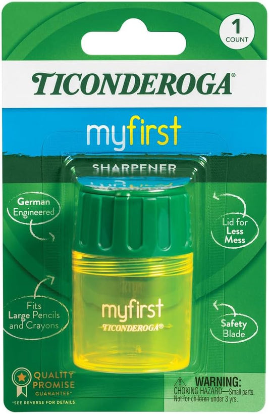 Ticonderoga My First Large Barrel Pencil Sharpener. Yellow and Green. 1 Count