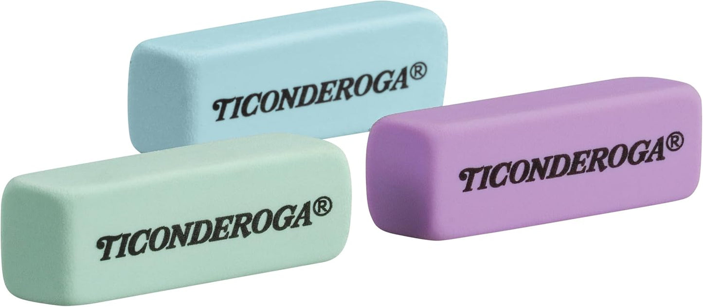 Ticonderoga Wedge Erasers. Pastel Colors. 3 Count