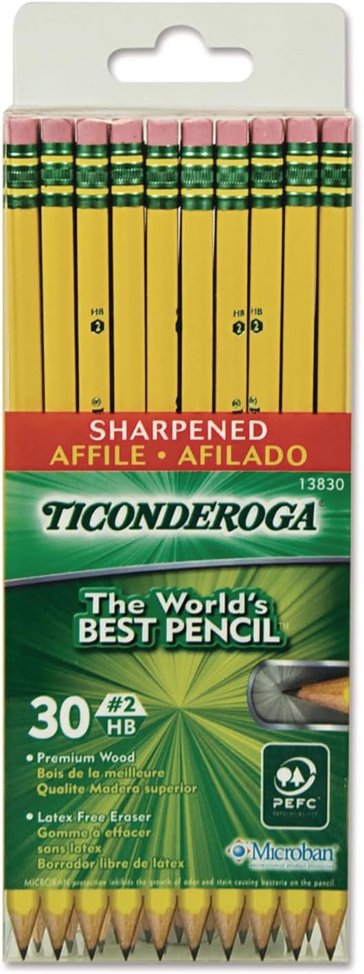 Ticonderoga Wood-Cased Pencils. Pre-Sharpened. #2 HB Soft. Yellow. 30 Count