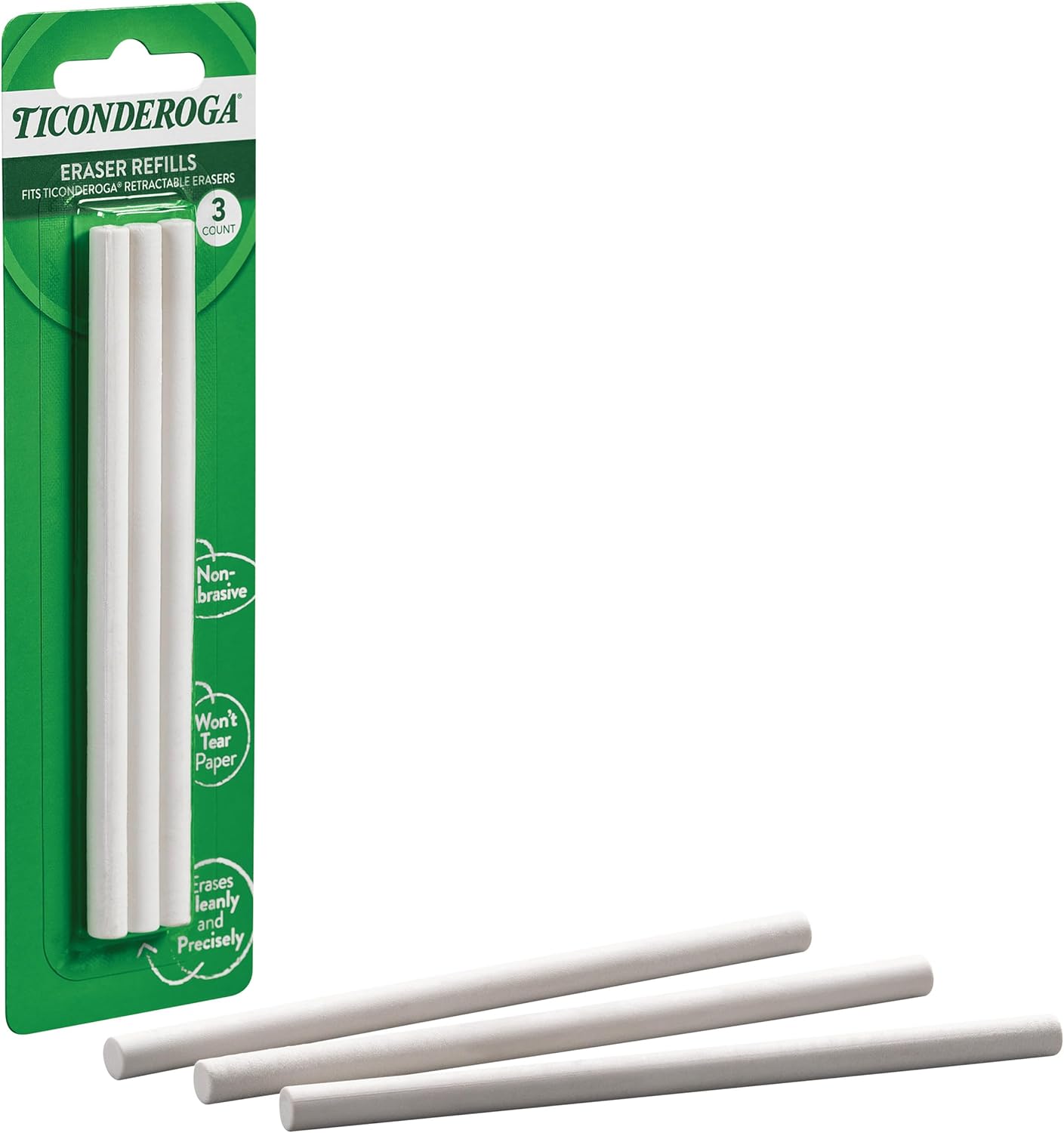 Ticonderoga Retractable Eraser Refills. White. 3 Count. 6 Packs (X38003)