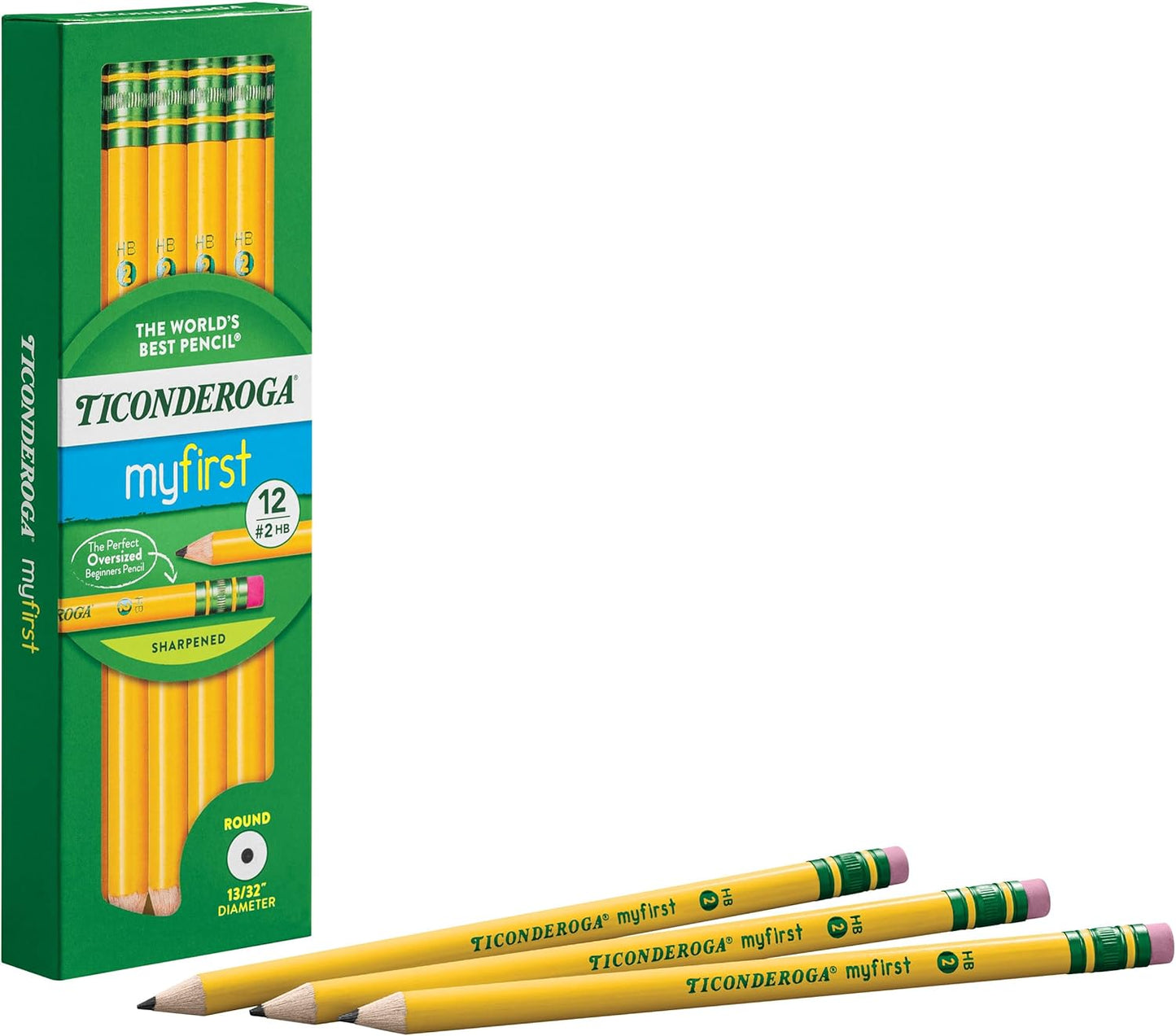 Ticonderoga My First Wood-Cased Pencils. Pre-Sharpened. 2 HB. Yellow. 12 Count