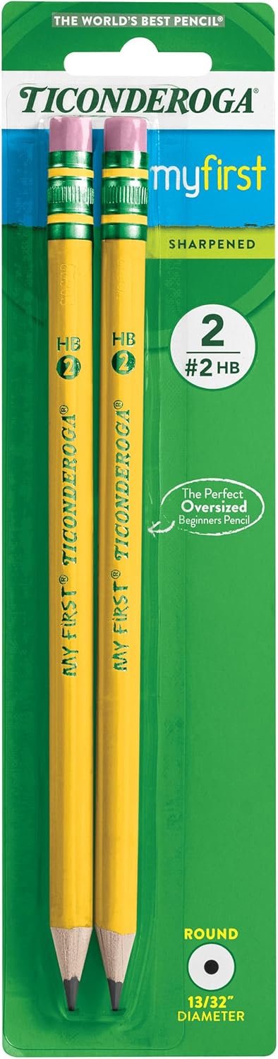 Ticonderoga My First Wood-Cased Pencils. 2 HB Soft. Pre-Sharpened. Yellow. 2 Count