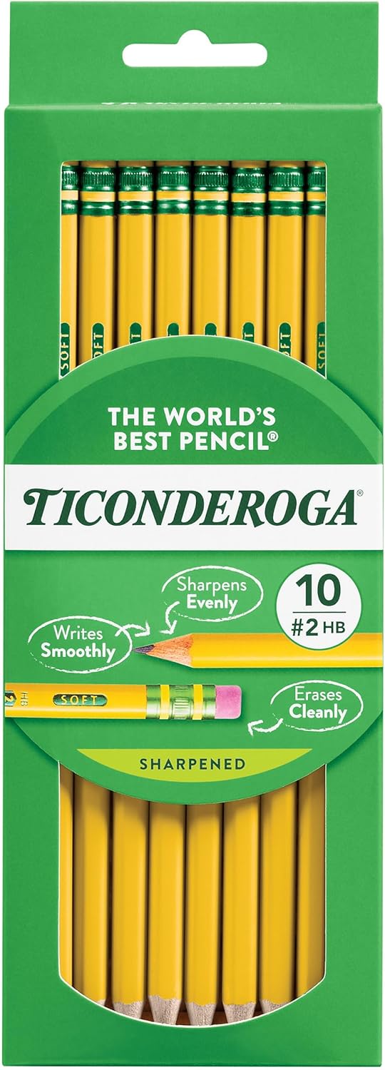 Ticonderoga Wood-Cased Pencils. Pre-Sharpened. 2 HB Soft. Yellow. 10 Count