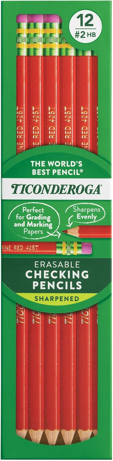 Ticonderoga? Erasable Checking Pencils. Presharpened. Carmine Red. Pack Of 12