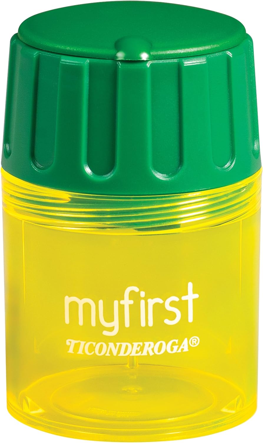 Ticonderoga My First Large Barrel Pencil Sharpener. Yellow and Green. 1 Count