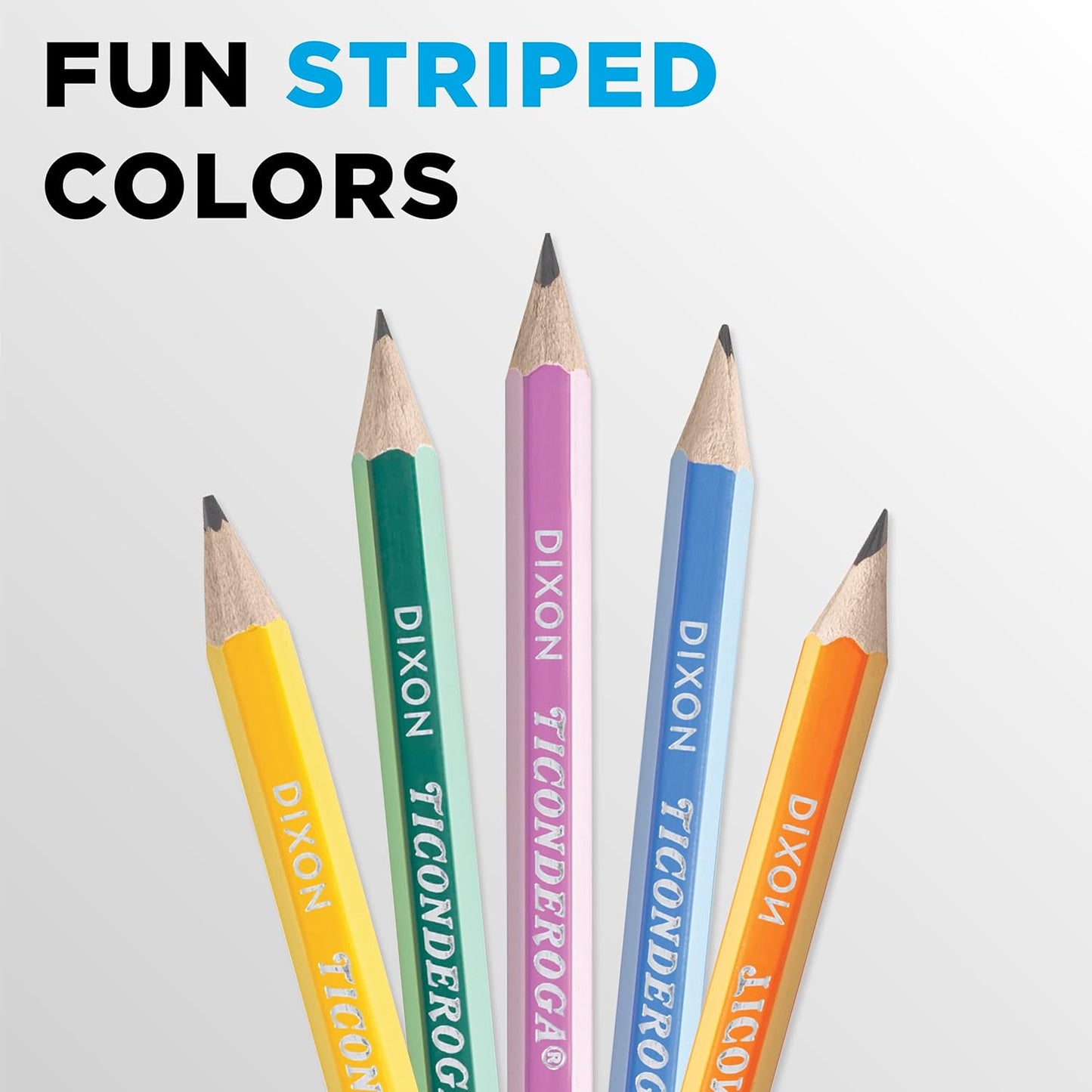 Ticonderoga X13910 Striped Wood-Cased Pencils. 2 HB Soft. Pre-Sharpened. 10 Count. Assorted Colors