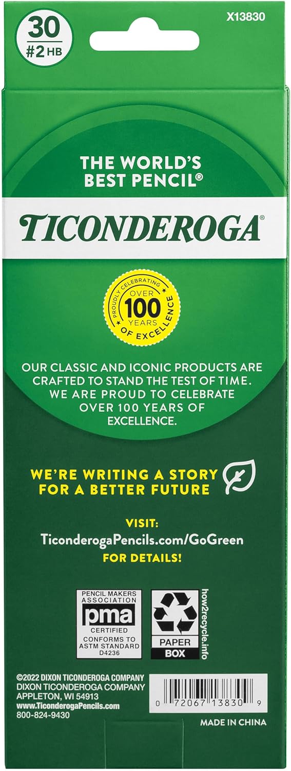 Ticonderoga Wood-Cased Pencils. Pre-Sharpened. #2 HB Soft. Yellow. 30 Count