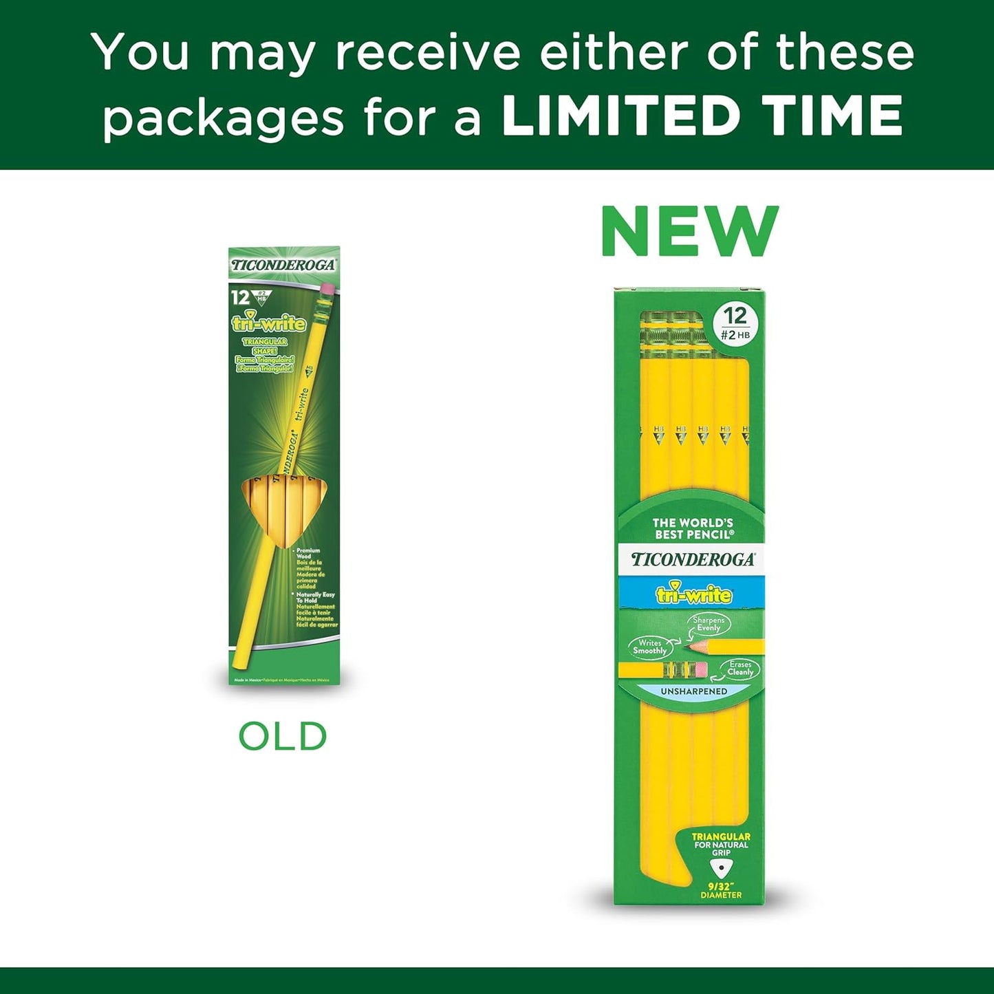 Ticonderoga Tri-Write Wood-Cased Pencils. 2HB Soft. Yellow. 12 Count