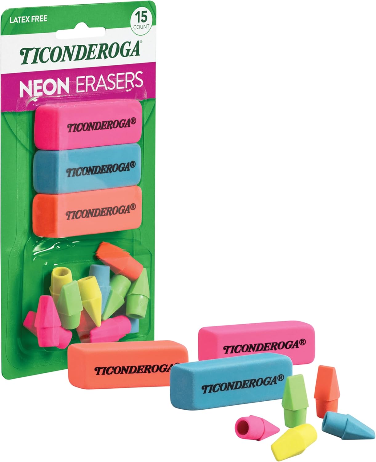 Ticonderoga Erasers. Neon. 15 Count (Pack of 8) (38931SP)