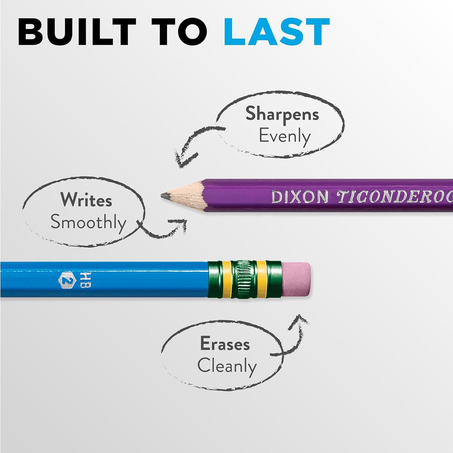 TICONDEROGA Pencils. Wood-Cased Graphite. #2 HB Soft. Pre-Sharpened. Assorted Color Barrels. Black Lead. 10-Pack (13932)