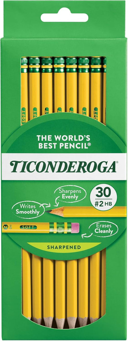 Ticonderoga Wood-Cased Pencils. Pre-Sharpened. #2 HB Soft. Yellow. 30 Count