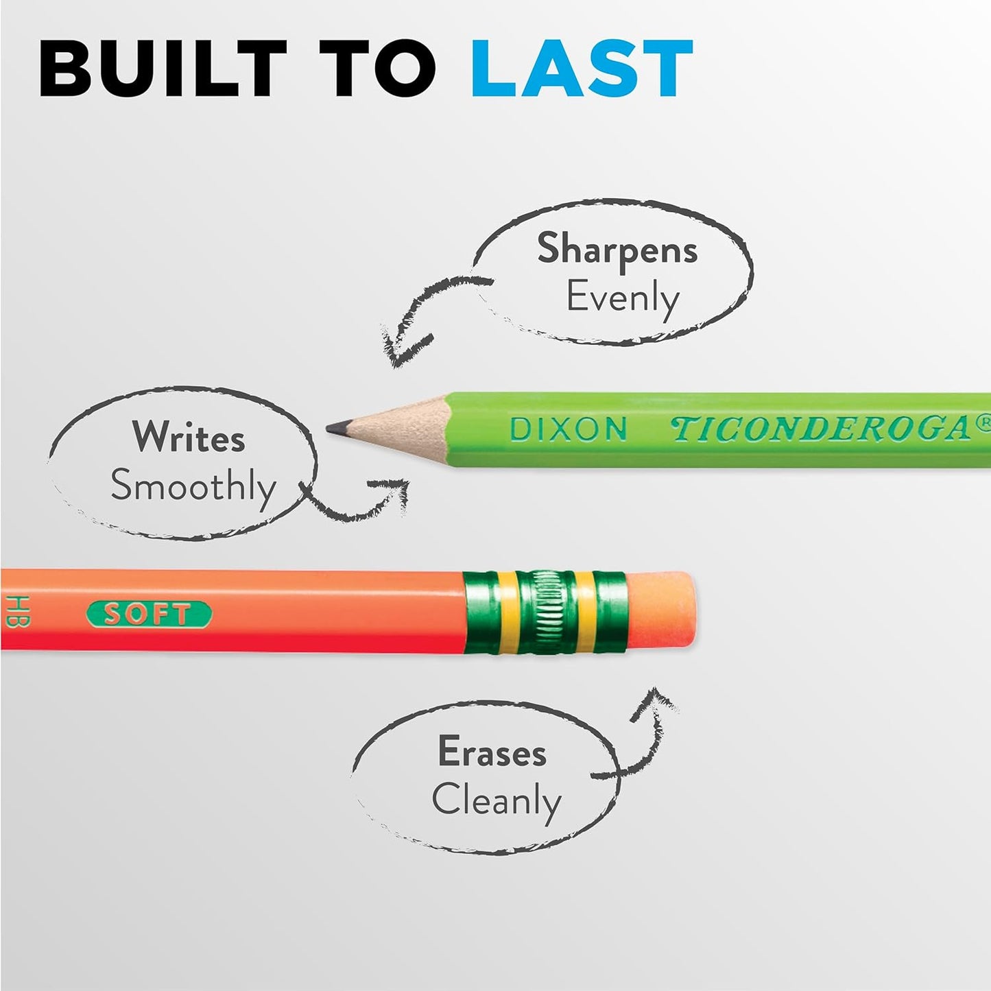 Ticonderoga Wood-Cased Pencils. Pre-Sharpened. #2 HB Soft. Neon Colors. 18 Count