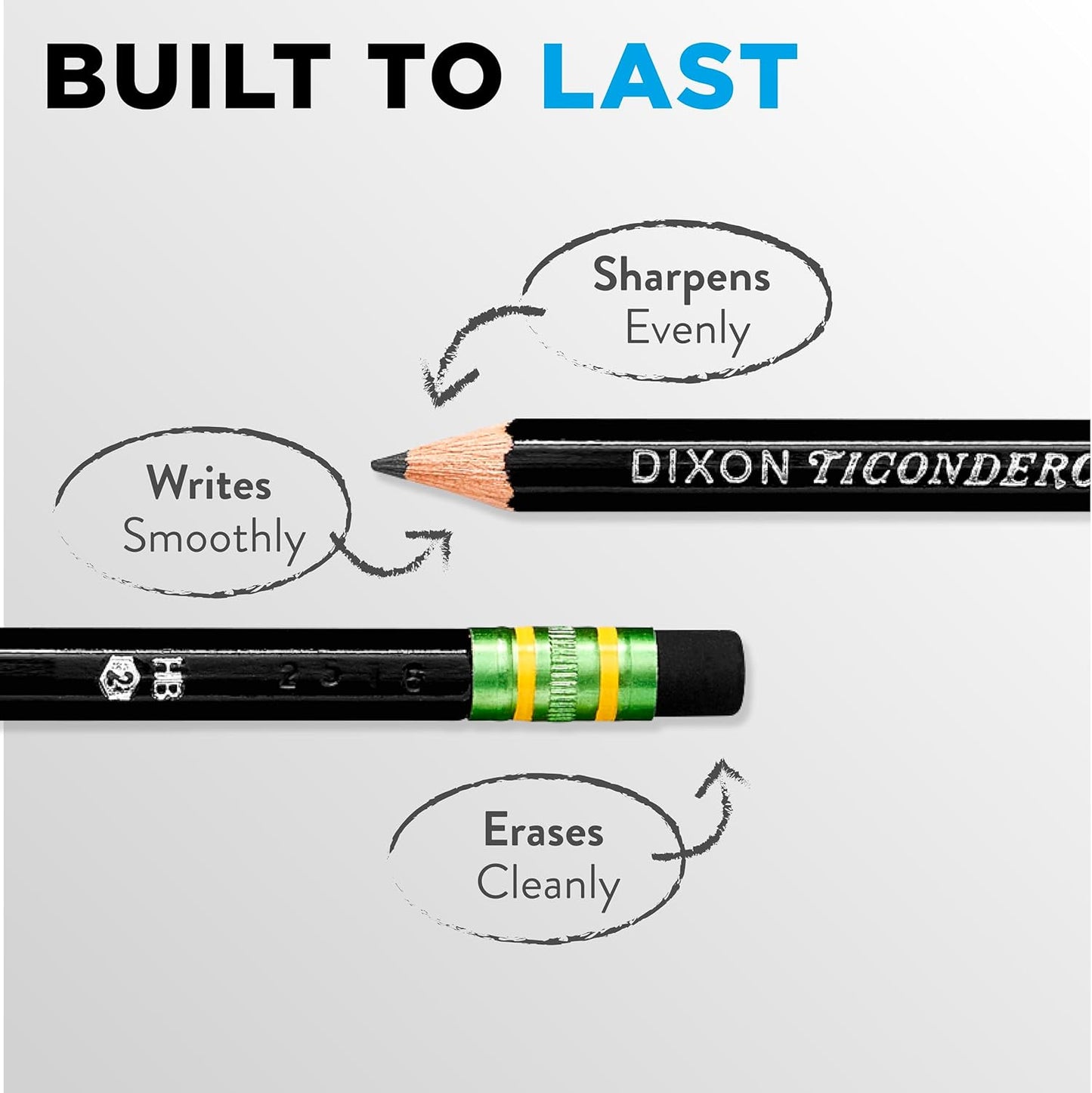 Ticonderoga Wood-Cased Pencils. Unsharpened. #2 HB Soft. Black. 12 Count