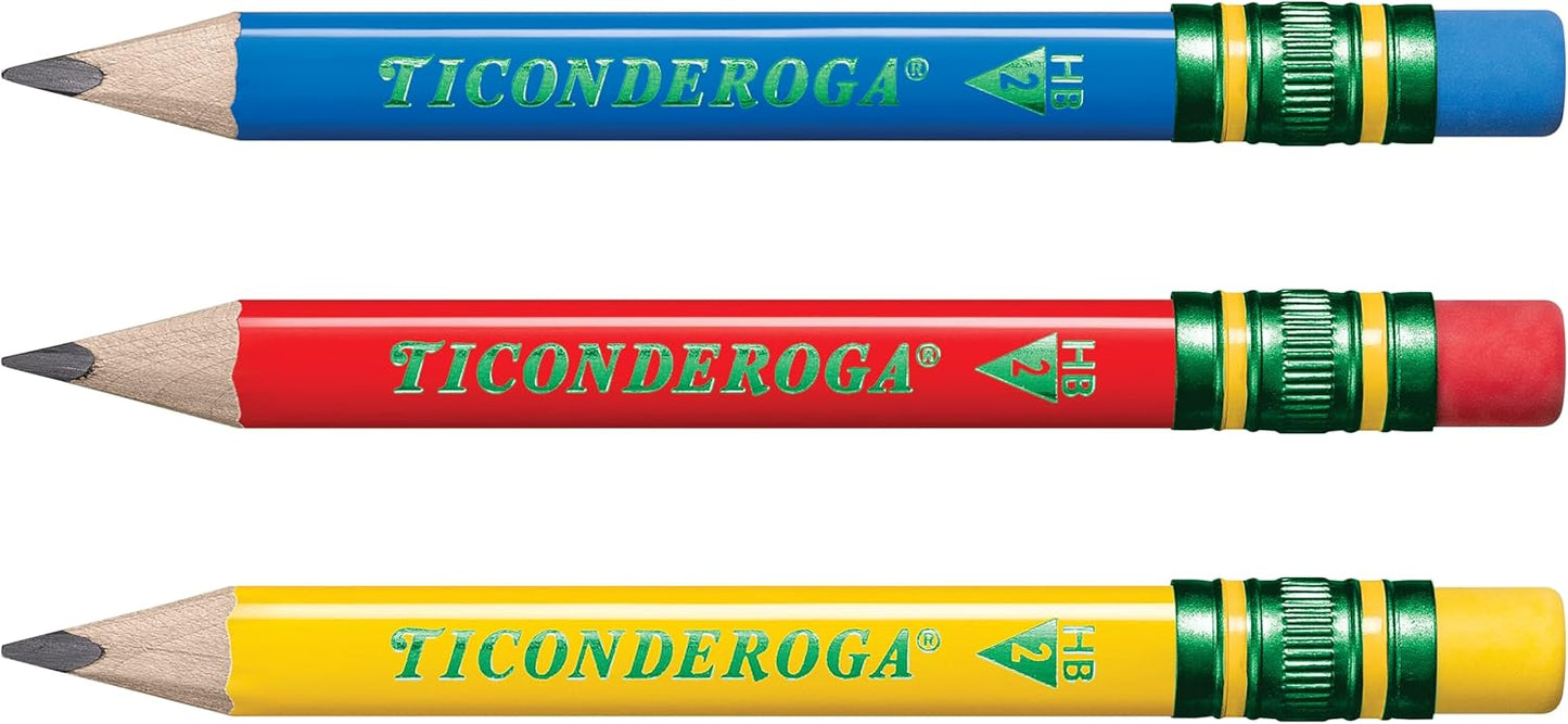 Ticonderoga My First Short Triangular Wood-Cased Pencils. #2 HB Soft. With Erasers. Primary Colors. 12 Count