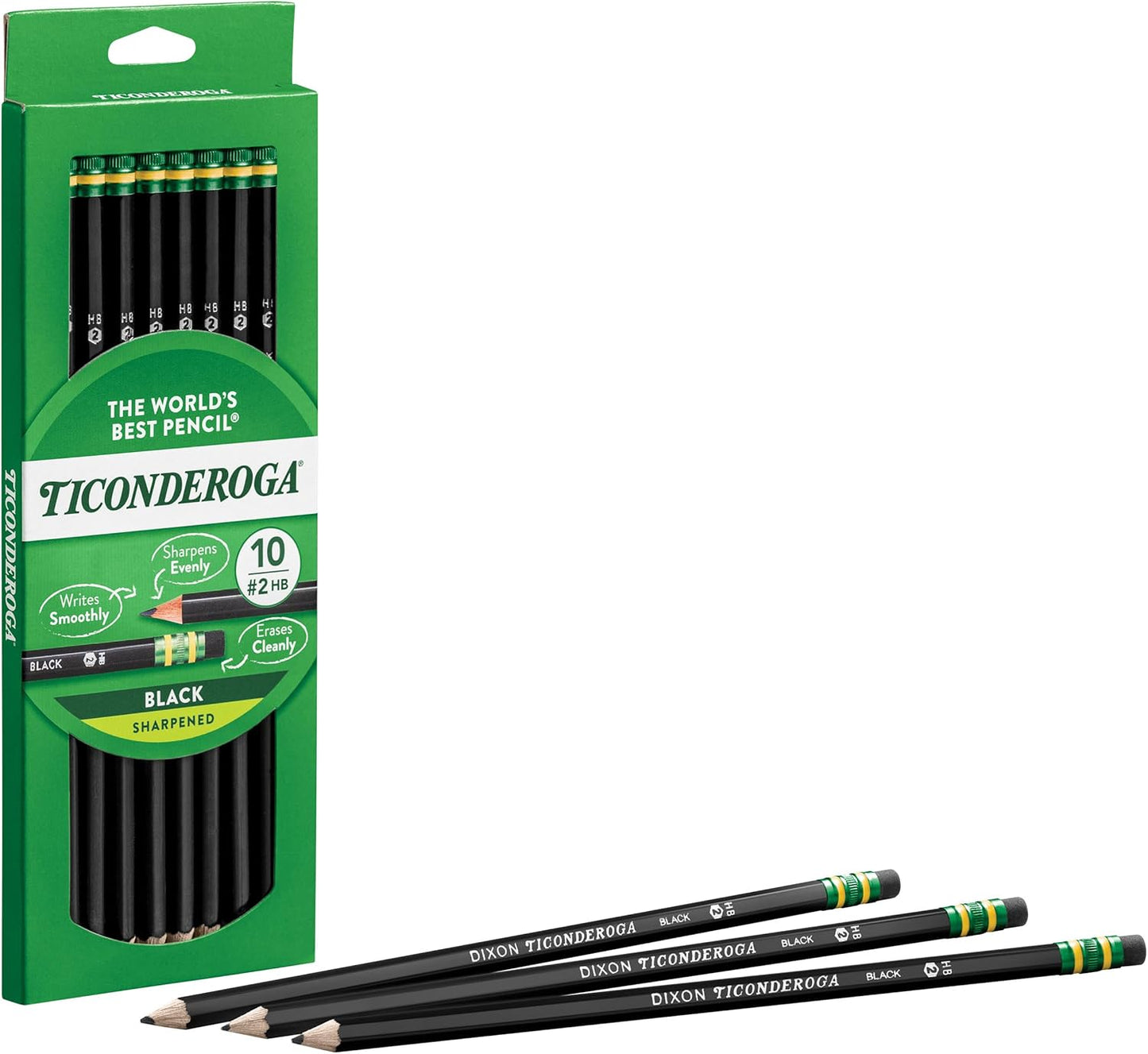 Ticonderoga Wood-Cased Pencils. Pre-Sharpened. 2 HB Soft. Black. 10 Count