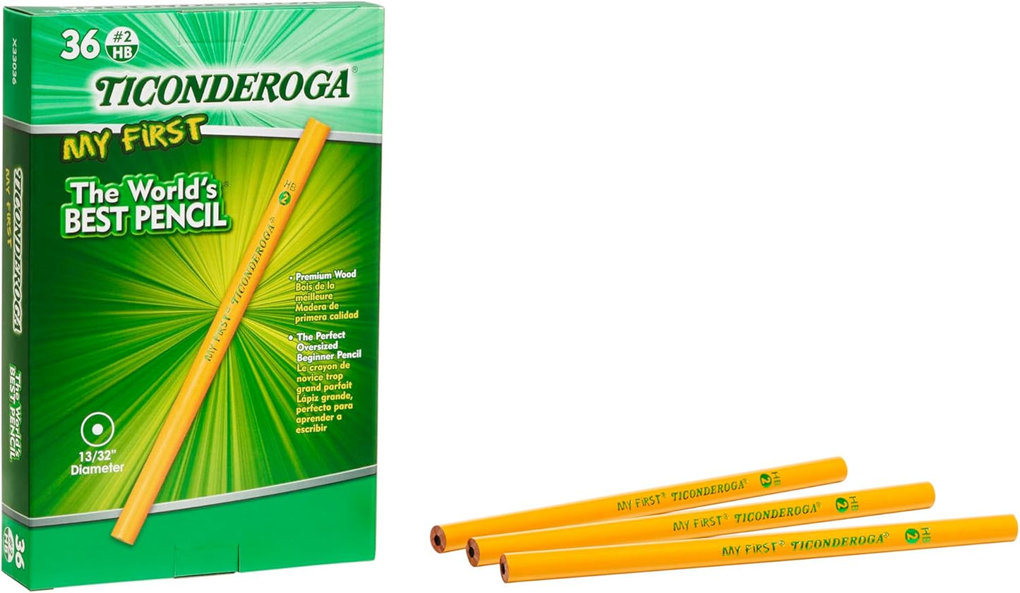 Ticonderoga My First Wood-Cased Pencils . #2 HB Soft. Without Eraser. Yellow. 36 Count (X33036)