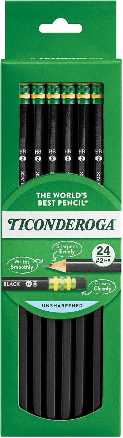 Ticonderoga Wood-Cased Pencils. 2 HB Soft. Black. 24 Count