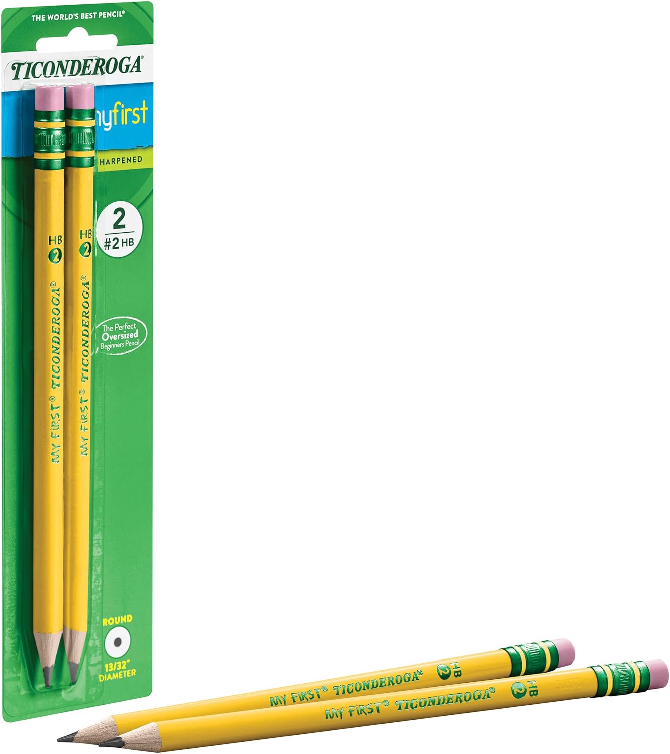 Ticonderoga My First Wood-Cased Pencils. 2 HB Soft. Pre-Sharpened. Yellow. 2 Count