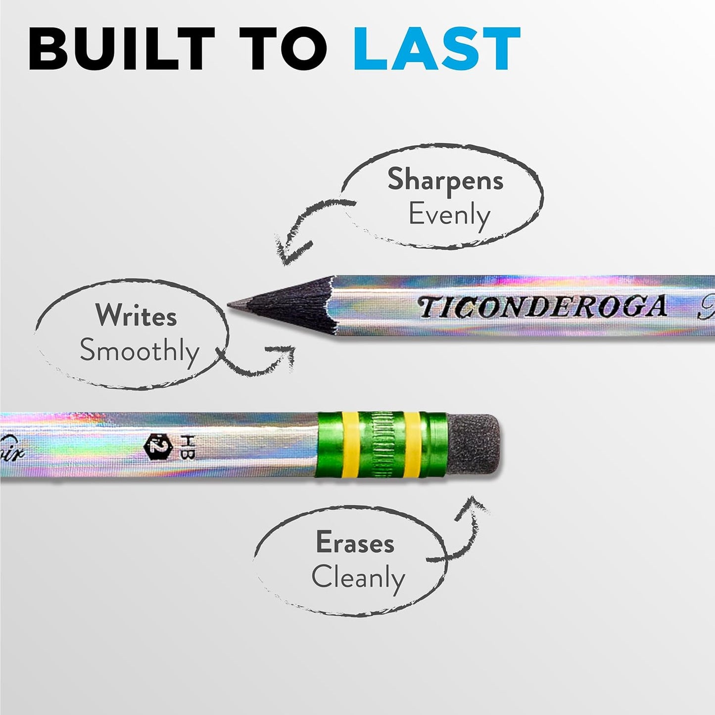 Ticonderoga Noir Black Wood-Cased #2 Pencils. Holographic Design. 12 Count