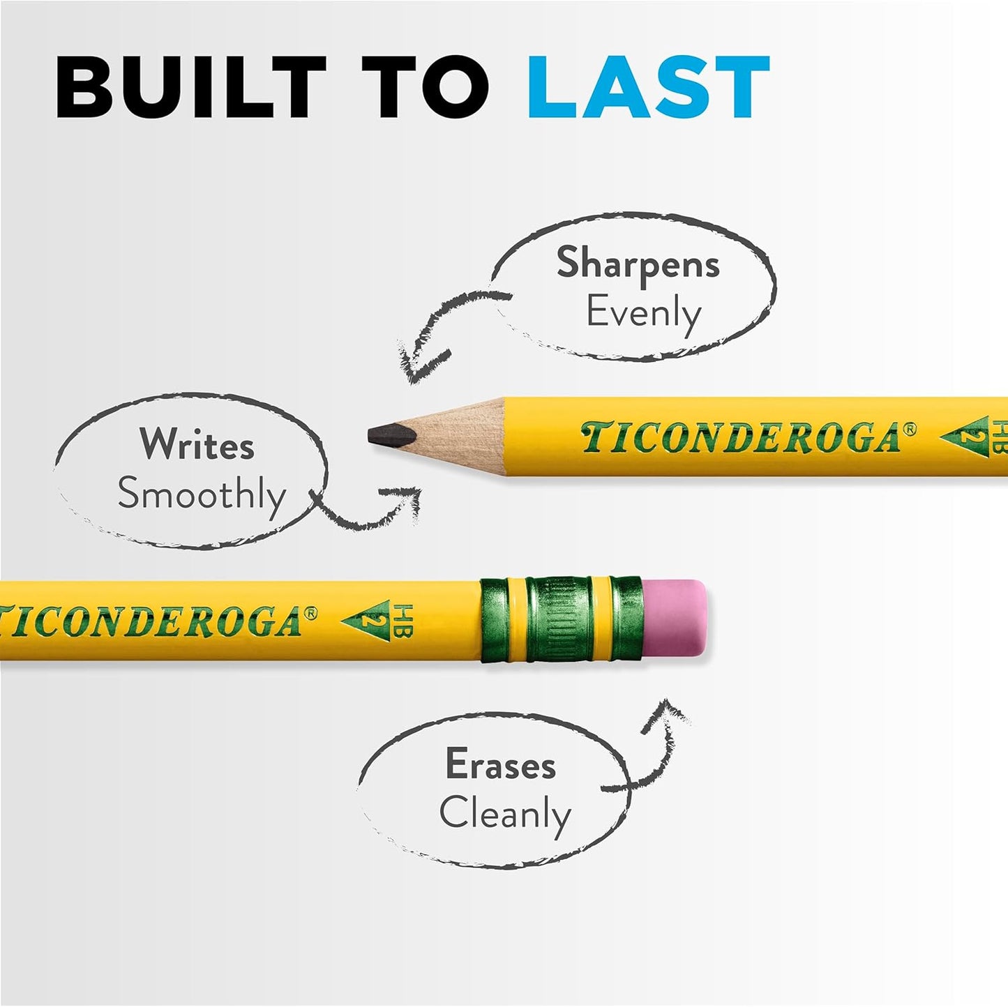 Ticonderoga My First Short Triangular Wood-Cased Pencils. #2 HB Soft. With Erasers. Yellow. 4 Count