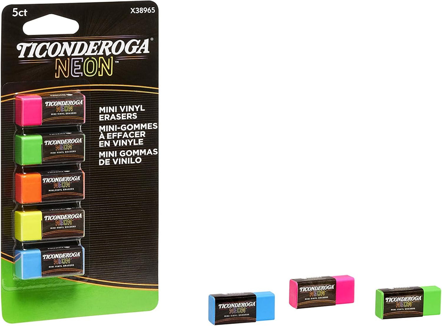 Ticonderoga Erasers. Neon. 5 Count. 6 Packs (X38965)