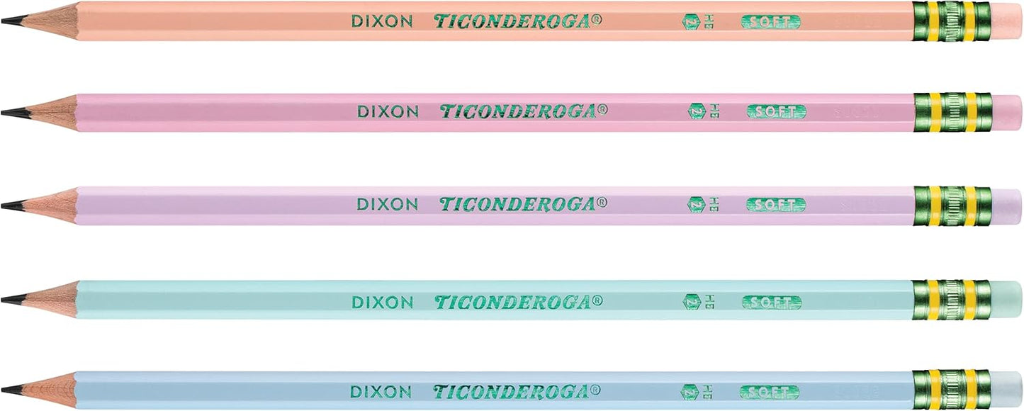 Ticonderoga Wood-Cased Pencils. Pre-Sharpened. 2 HB Soft. Pastel Colors. 150 Count
