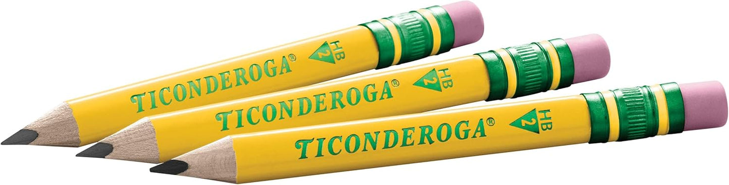 Ticonderoga My First Short Triangular Wood-Cased Pencils. #2 HB Soft. With Erasers. Yellow. 12 Count