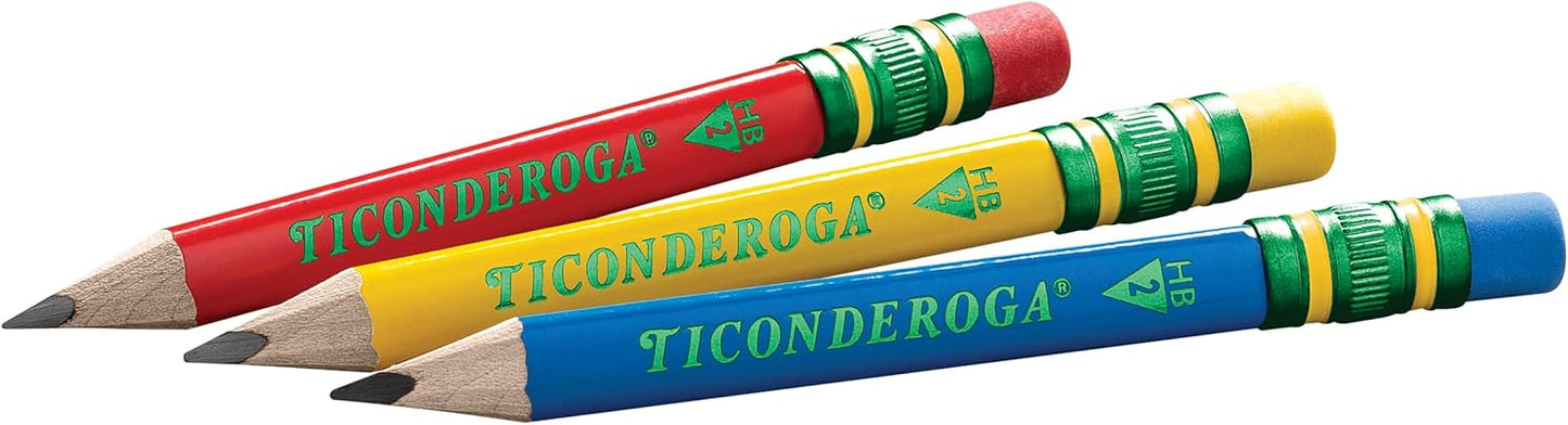 Ticonderoga My First Short Triangular Wood-Cased Pencils. #2 HB Soft. With Erasers. Primary Colors. 12 Count