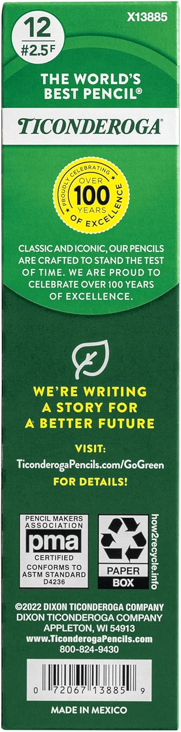 Ticonderoga Wood-Cased Pencils. Unsharpened. #2.5 F Medium. Yellow. 12 Count