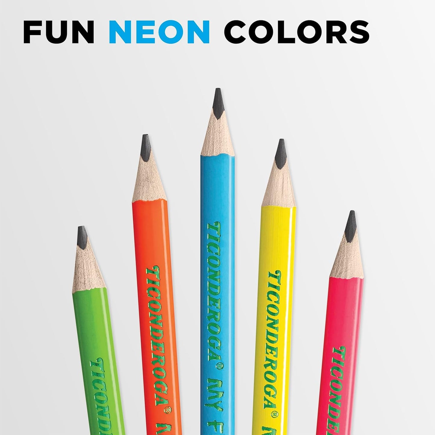 Ticonderoga My First Tri-Write Wood-Cased Pencils. Pre-Sharpened. 2 HB. With Erasers. Neon Colors. 12 Count