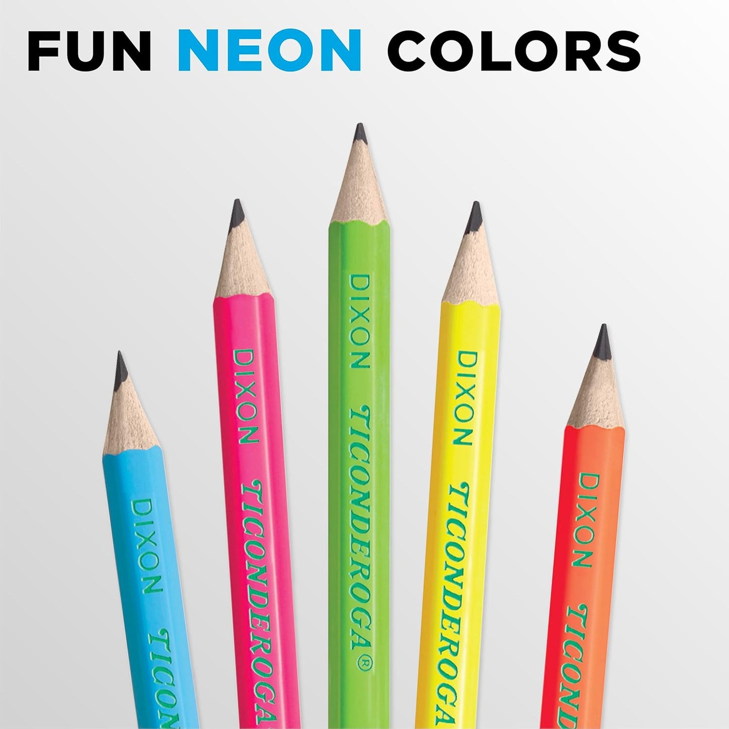 Ticonderoga Wood-Cased Pencils. Pre-Sharpened. #2 HB Soft. Neon Colors. 18 Count