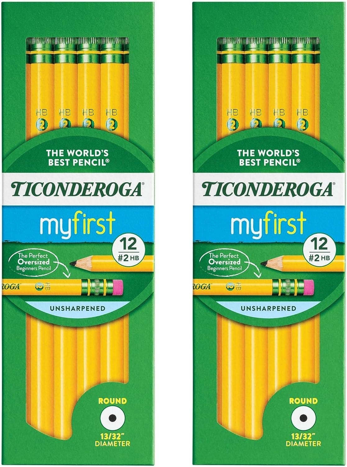 Ticonderoga? Beginners' Elementary Pencils. With Eraser. #2 Lead. Yellow Barrel. Pack Of 12