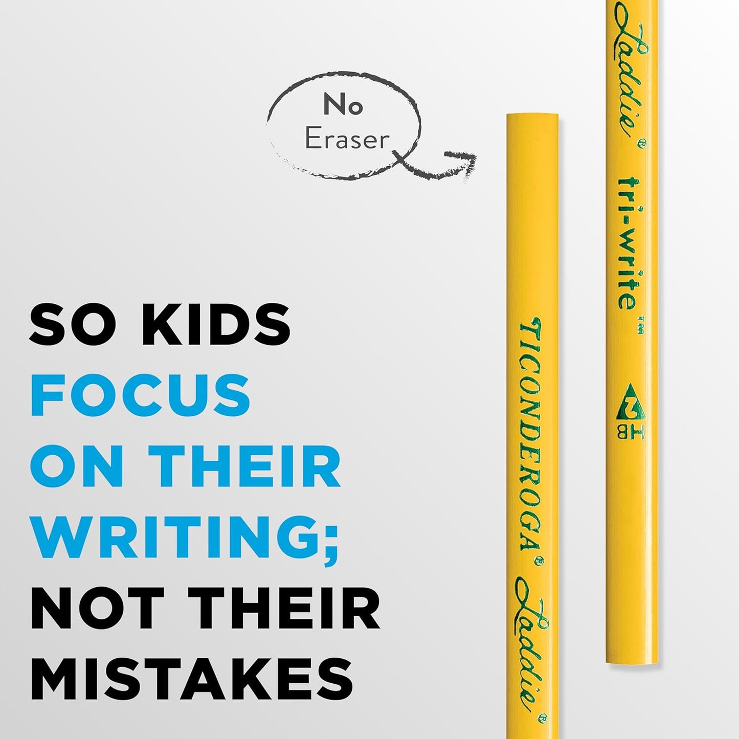 Ticonderoga Laddie Tri-Write Pencils. Wood-Cased #2 HB Soft. Intermediate Size Triangular without Eraser. Yellow. 36-Pack (13044)