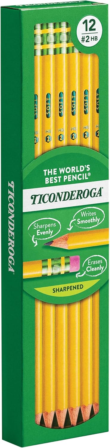 Ticonderoga Wood-Cased Pencils. Pre-Sharpened. 2 HB Soft. Yellow. 12 Count