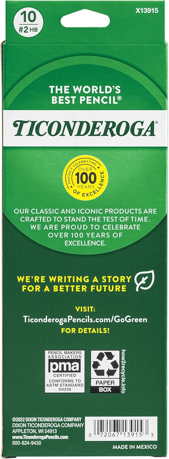 Ticonderoga Wood-Cased Pencils. Pre-Sharpened. 2 HB Soft. Black. 10 Count