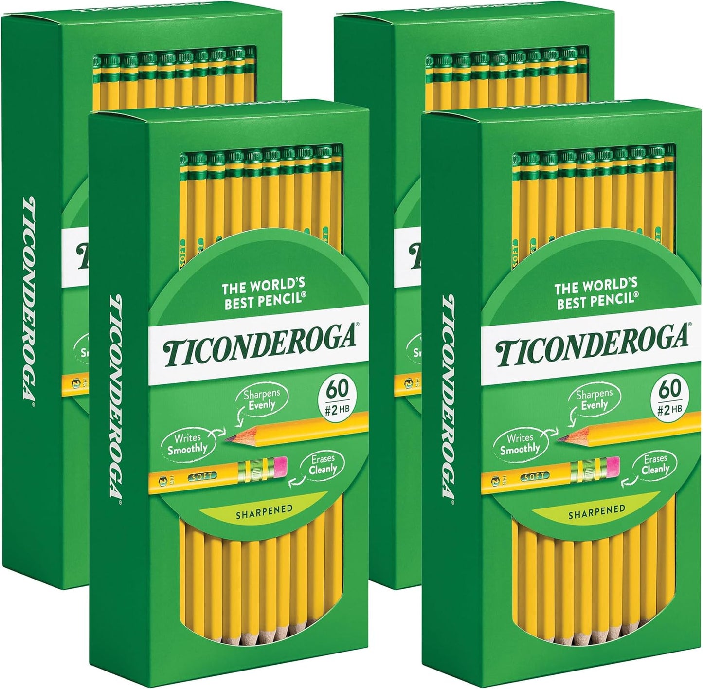 Ticonderoga Wood-Cased Pencils. Pre-Sharpened. 2 HB Soft. Yellow. 240 Count